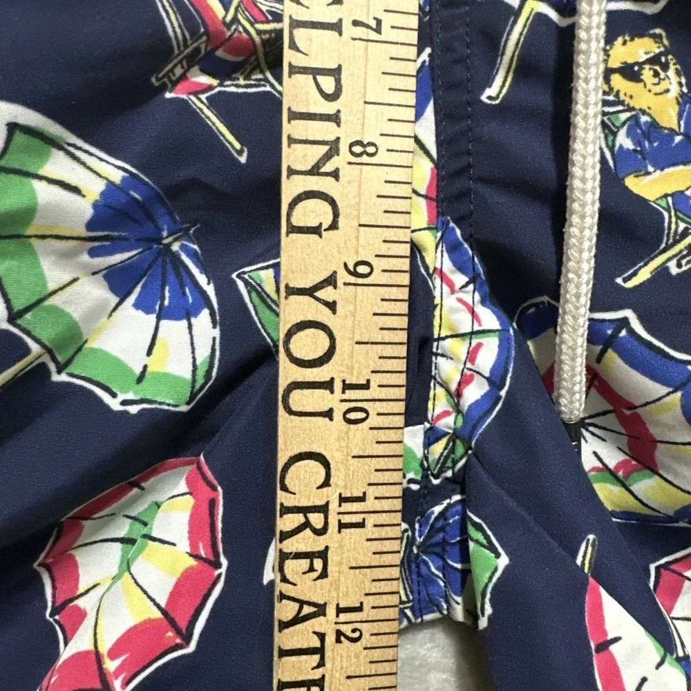 POLO‎ RALPH LAUREN Swim Trunks Shorts Men's S Blue Bear Umbrella Elastic & Lined